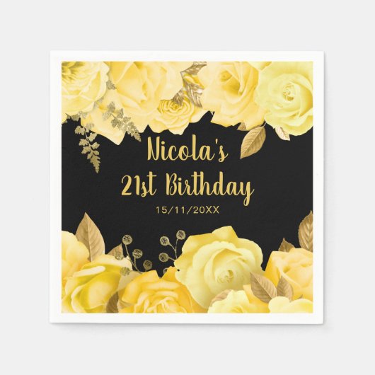 Elegant Yellow and Gold Flowers Birthday Party Serviette (Vorderseite)