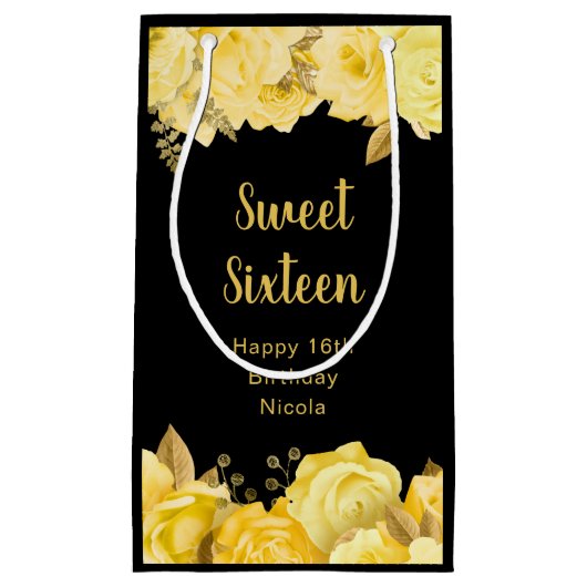 Elegant Yellow and Gold Flowers Sweet Sixteen Kleine Geschenktüte (Vorderseite)