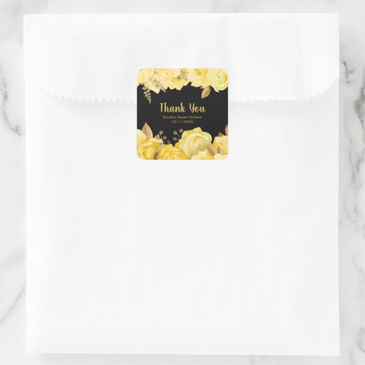 Elegant Yellow and Gold Flowers Sweet Sixteen Quadratischer Aufkleber (Tasche)