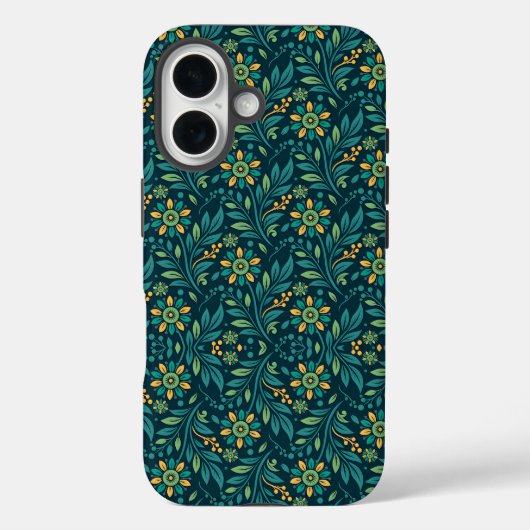 Elegant Yellow and Teal Floral Pattern Design Case-Mate iPhone Hülle (Rückseite)