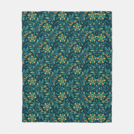 Elegant Yellow and Teal Floral Pattern Design Fleecedecke