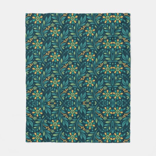 Elegant Yellow and Teal Floral Pattern Design Fleecedecke (Vorderseite)