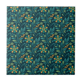 Elegant Yellow and Teal Floral Pattern Design Fliese