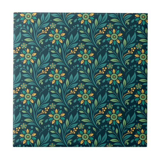 Elegant Yellow and Teal Floral Pattern Design Fliese (Vorderseite)