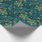 Elegant Yellow and Teal Floral Pattern Design Geschenkpapier (Ecke)
