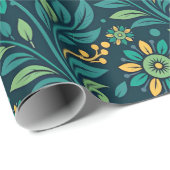 Elegant Yellow and Teal Floral Pattern Design Geschenkpapier (Rolleneckpunkt)
