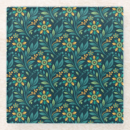 Elegant Yellow and Teal Floral Pattern Design Glasuntersetzer