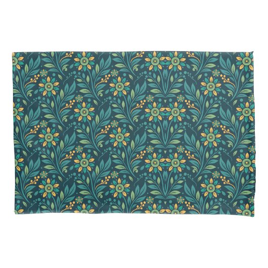 Elegant Yellow and Teal Floral Pattern Design Kissenbezug (Vorderseite-Links)