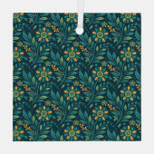Elegant Yellow and Teal Floral Pattern Design Ornament Aus Glas (Rückseite)