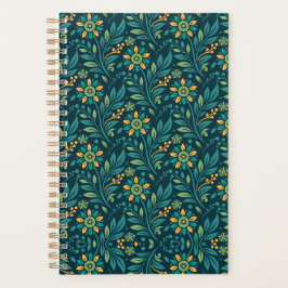 Elegant Yellow and Teal Floral Pattern Design Planer
