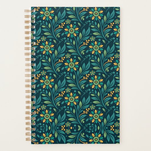 Elegant Yellow and Teal Floral Pattern Design Planer (Vorderseite)