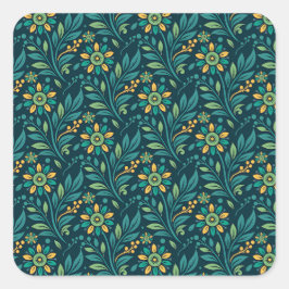 Elegant Yellow and Teal Floral Pattern Design Quadratischer Aufkleber