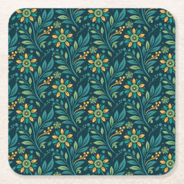 Elegant Yellow and Teal Floral Pattern Design Rechteckiger Pappuntersetzer