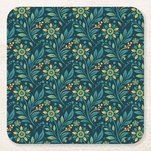 Elegant Yellow and Teal Floral Pattern Design Rechteckiger Pappuntersetzer (Vorderseite)