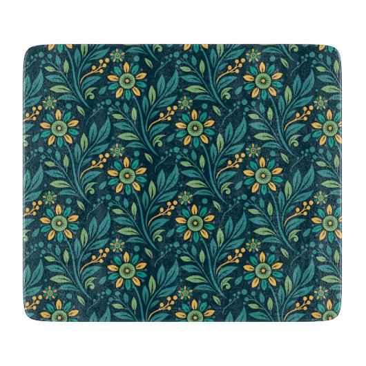 Elegant Yellow and Teal Floral Pattern Design Schneidebrett (Vorderseite)