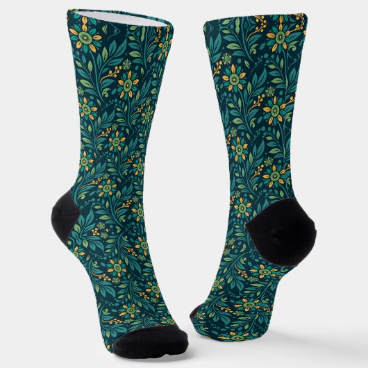 Elegant Yellow and Teal Floral Pattern Design Socken (Gewinkelt)