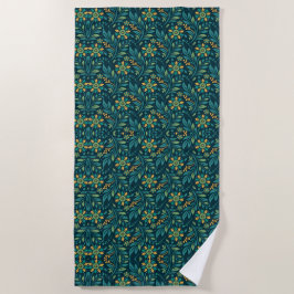 Elegant Yellow and Teal Floral Pattern Design Strandtuch