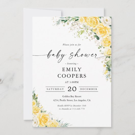 Elegant Yellow Baby Shower Invitation Einladung (Vorderseite)