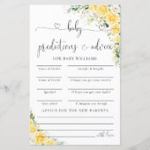 Elegant Yellow Baby Shower Predictions Card  (Vorderseite)