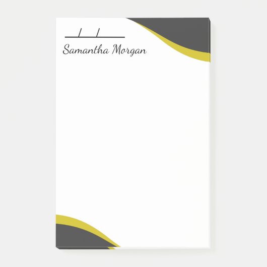 Elegant yellow & black waves customizable post-it klebezettel (Vorderseite)