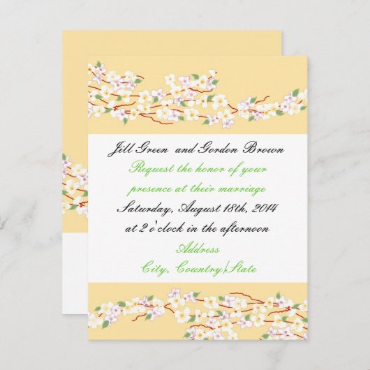Elegant Yellow Blossom Einladung zur Hochzeit (Vorne/Hinten)