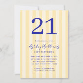 Elegant Yellow Blue Modern 21. Geburtstag Einladung (Vorderseite)