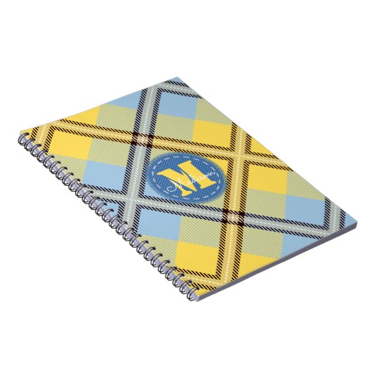 Elegant Yellow Blue Tartan Jeans Monogram Script Notizblock (Rechte Seite)