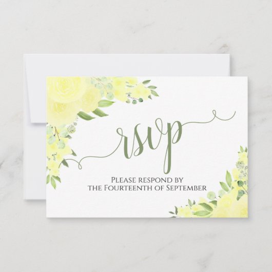 Elegant Yellow Boho Floral Calligraphy Wedding RSVP Karte (Vorderseite)