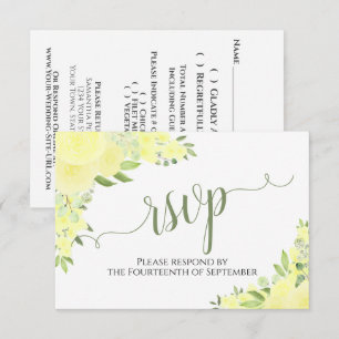 Elegant Yellow Boho Floral Calligraphy Wedding RSVP Karte