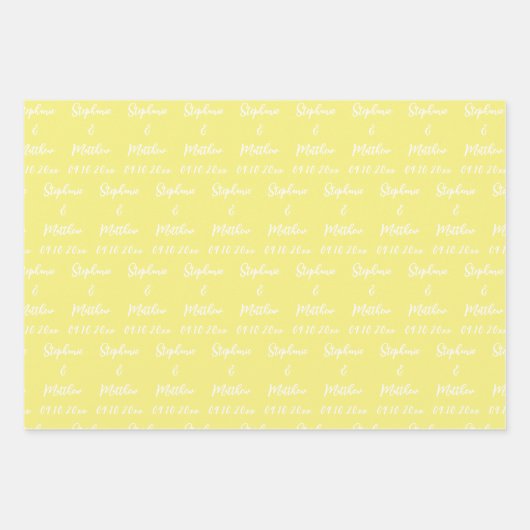 Elegant Yellow Bride Groom Names Weddings Geschenkpapier Set (Vorderseite 3)