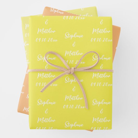 Elegant Yellow Bride Groom Names Weddings Geschenkpapier Set (Beispiel)