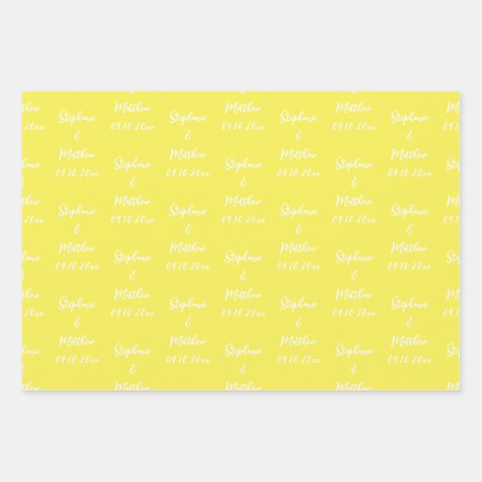 Elegant Yellow Bride Groom Names Weddings Geschenkpapier Set (Vorderseite)