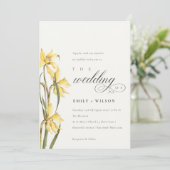 Elegant Yellow Daffodil Watercolor Wedding Einladu Dankeskarte (Stehend Vorderseite)