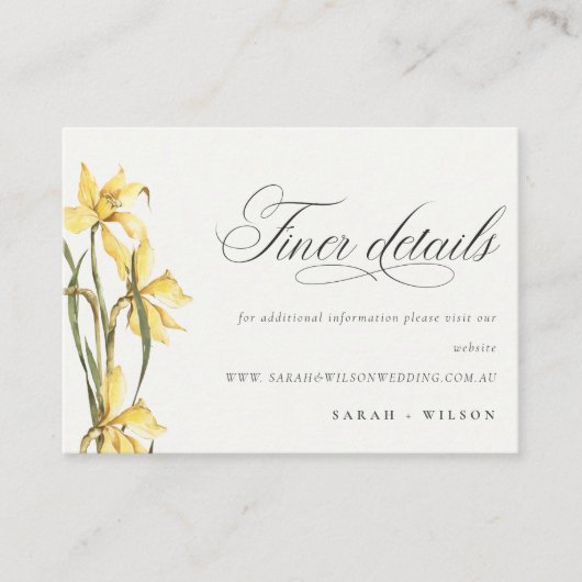 Elegant Yellow Daffodil Watercolor Wedding Website Begleitkarte (Vorderseite)