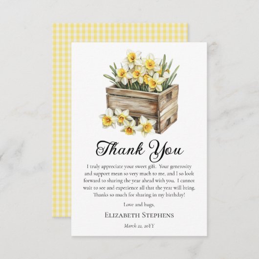 Elegant Yellow Daffodils Blumenkäse Geburtstag Dankeskarte (Vorne/Hinten)