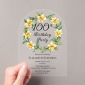 Elegant Yellow Daffodils Floral 100. Geburtstag Acryleinladungen (Insitu (Handheld))