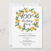 Elegant Yellow Daffodils Floral 100. Geburtstag Einladung (Vorderseite)