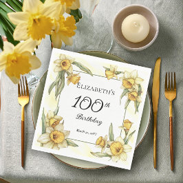 Elegant Yellow Daffodils Floral 100. Geburtstag Serviette