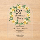 Elegant Yellow Daffodils Floral 21. Geburtstag Acryleinladungen (Vorderseite)