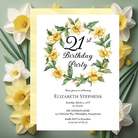 Elegant Yellow Daffodils Floral 21. Geburtstag Einladung