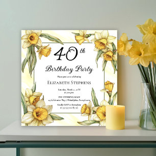 Elegant Yellow Daffodils Floral 40. Geburtstag Einladung