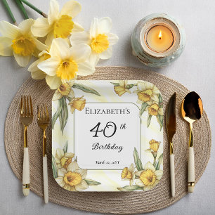 Elegant Yellow Daffodils Floral 40. Geburtstag Pappteller