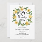 Elegant Yellow Daffodils Floral 50. Geburtstag Einladung (Vorderseite)