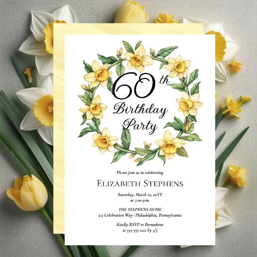 Elegant Yellow Daffodils Floral 60. Geburtstag Einladung