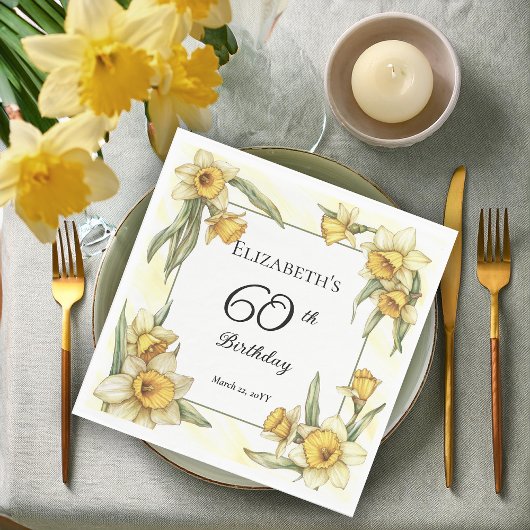 Elegant Yellow Daffodils Floral 60. Geburtstag Serviette