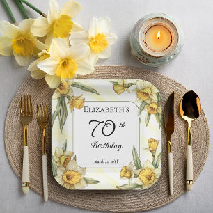 Elegant Yellow Daffodils Floral 70. Geburtstag Pappteller