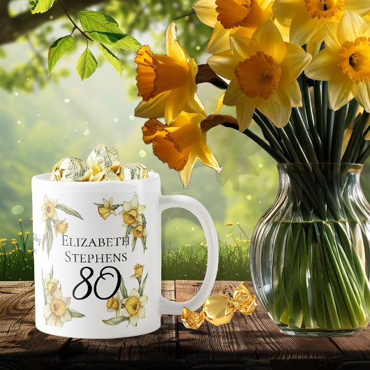 Elegant Yellow Daffodils Floral 80. Geburtstag Kaffeetasse