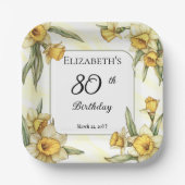 Elegant Yellow Daffodils Floral 80. Geburtstag Pappteller (Vorderseite)