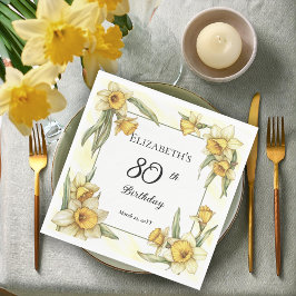 Elegant Yellow Daffodils Floral 80. Geburtstag Serviette