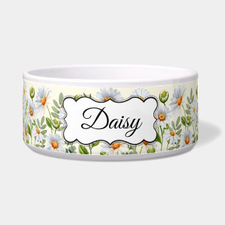 Elegant Yellow Daisy Personalized Pet Bowl Napf